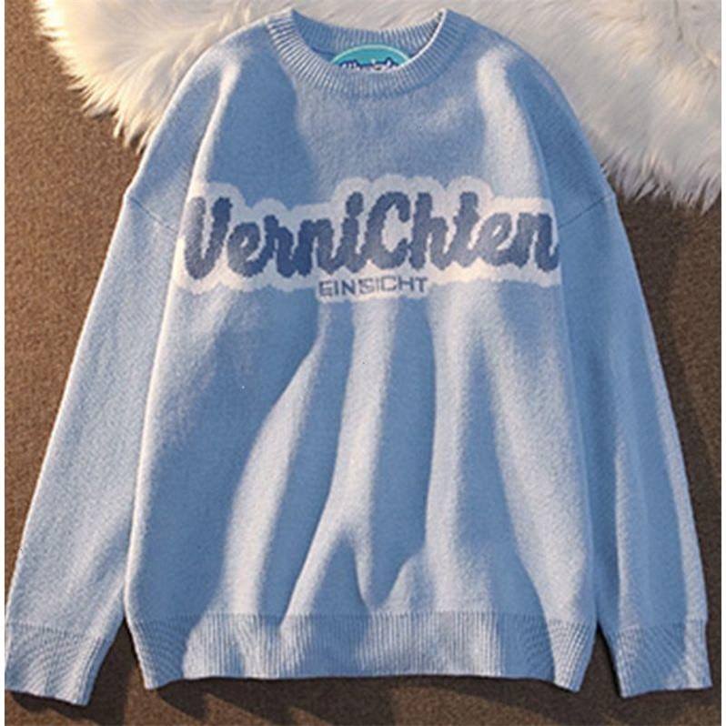 Áo sweater tay dài cổ tròn thêu chữ thời trang trẻ trung