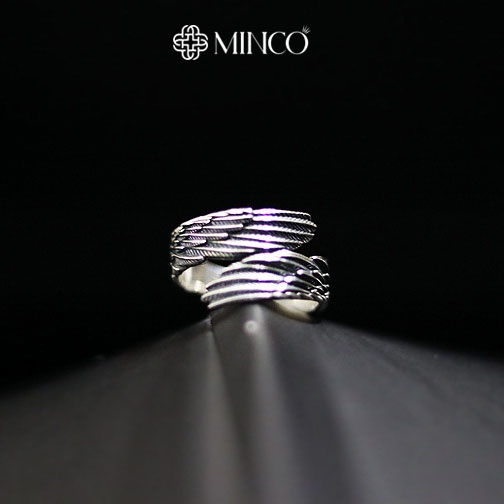 Nhẫn Nam Wings cao cấp Unisex Minco Accessories thiết kế họa tiết đôi cánh tinh xảo độc đáo màu bạc 925 - NT75