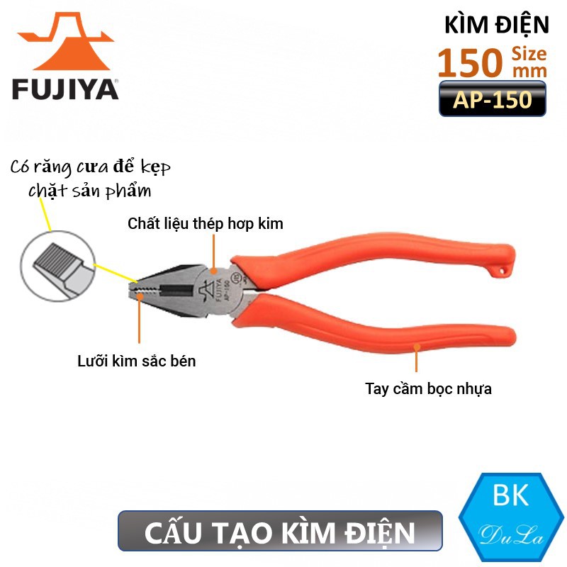 Kìm điện cắt dây thép dây đồng 6 inch/ 150mm Fujiya AP-150 tiêu chuẩn Nhật- Japan