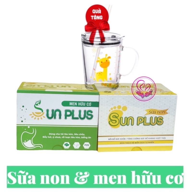 Combo sữa non và men hữu cơ Sunplus giúp bé ăn khỏe, ngủ ngon, tăng cân tốt + tặng ly