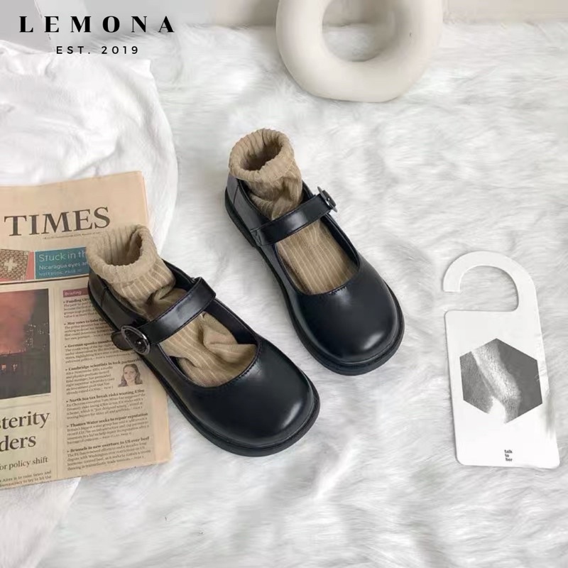 Giày Mary Jane Quai Da Basic Phong Cách Lolita Phong Cách Baby Nữ Sinh Nhật Bản - Phom Rộng Lùi Size