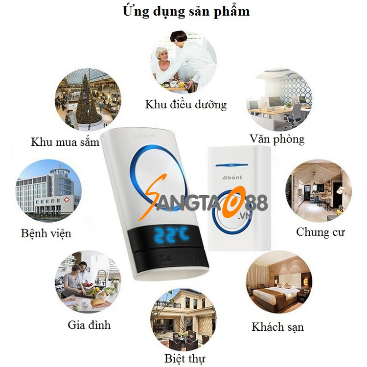 Chuông cửa không dây hiển thị nhiệt độ Aibont P189-WW - Chuông đôi