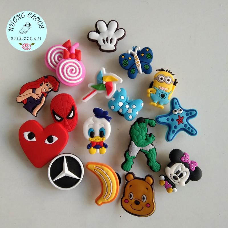 [Giao mẫu ngẫu nhiêu] - Combo 10 jibit 2D đính dép sục, sticker gắn sục Cross nhiều mẫu siêu cute, ngộ nghĩnh