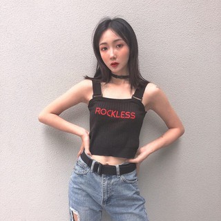 Áo 2 dây cá tính croptop hở bụng thêu chữ ROCKLESS ulzzang ( 2 màu )