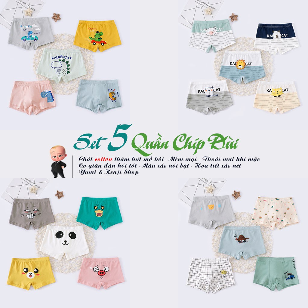 🌿🌿 SET 5 quần lót trẻ em CAO CẤP quần chip đùi cho bé, quần sịp cho bé chất cotton hàng xuất khẩu