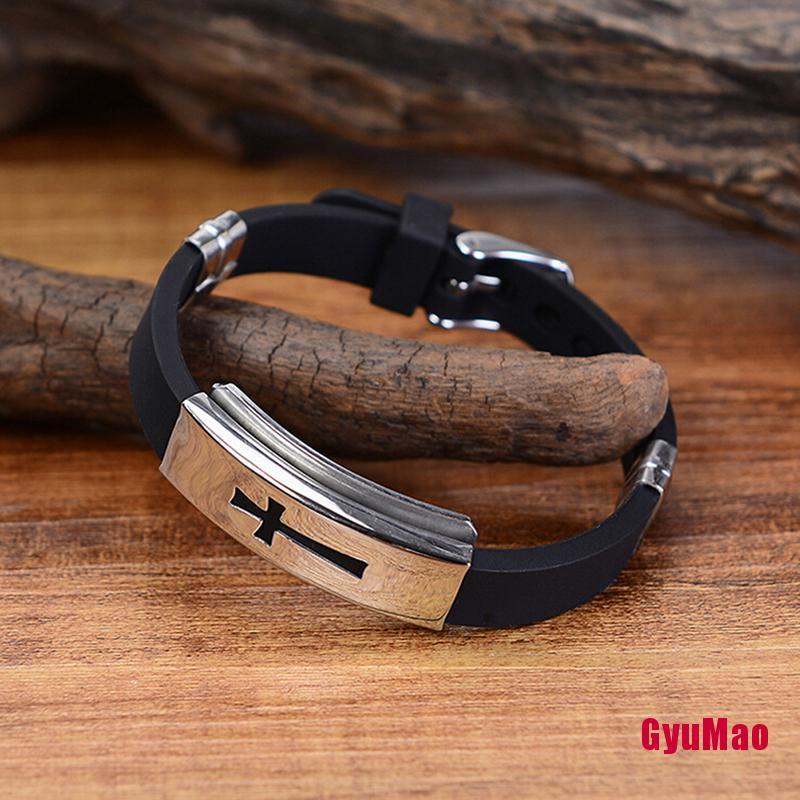 Vòng Tay Cao Su Phối Mặt Thép Không Gỉ Màu Đen Thời Trang Cho Nam rx1GUMO