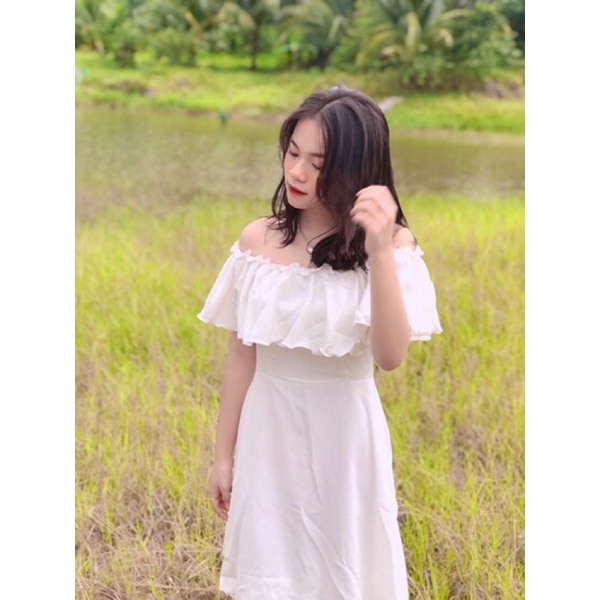Đầm trễ vai lía trễ vai - màu trắng-màu đen | BigBuy360 - bigbuy360.vn