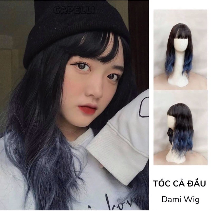 tóc giả ❤️FREESHIP🥰 nguyên đầu xù lửng omber đen xanh khói- mã g1702
