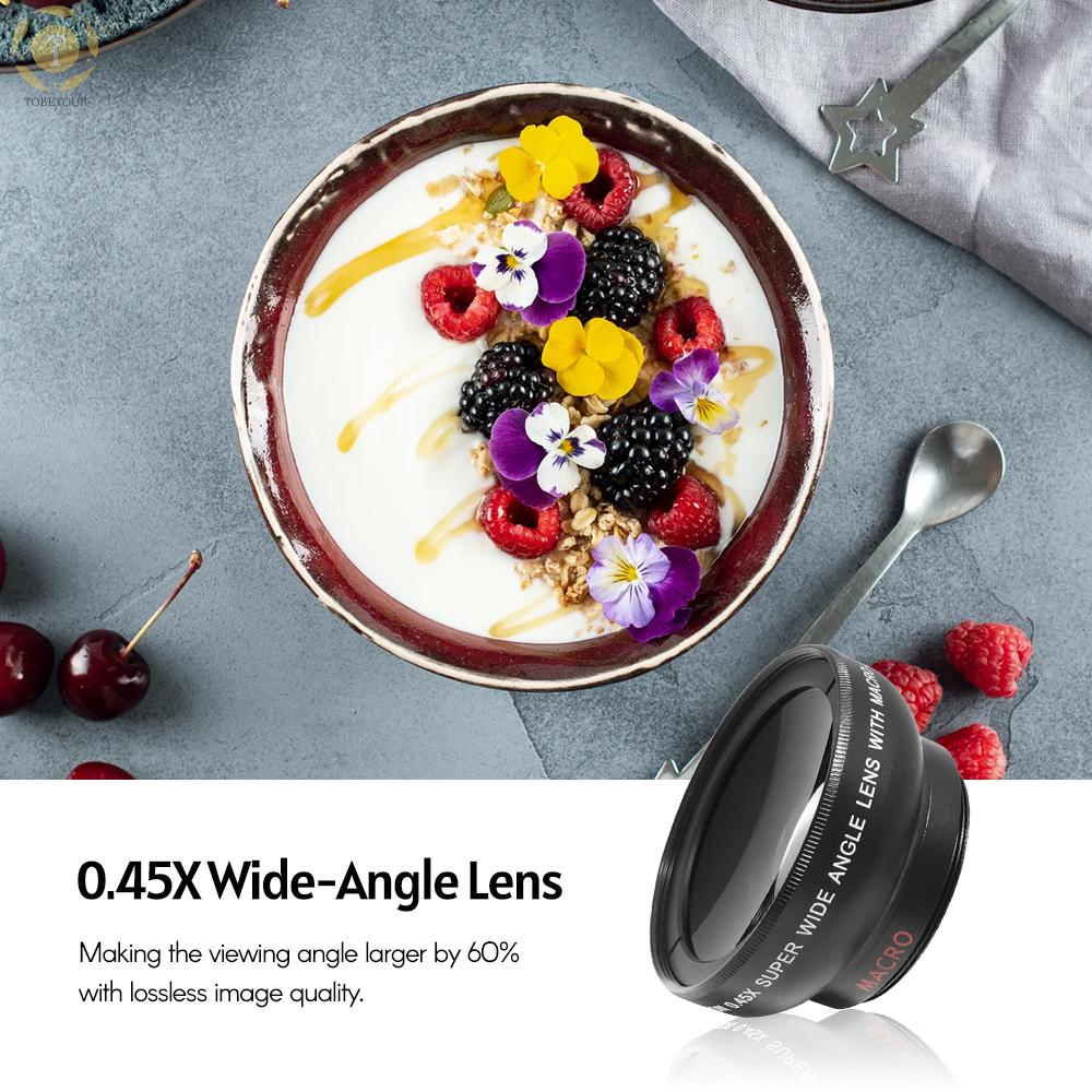 Shipped within 12 hours】 Universal Cell Phone Camera Lens 37mm Thread Smartphone Lens 0.45X 49UV Macro and Wide-angle Lens with Clip Lens [TO]