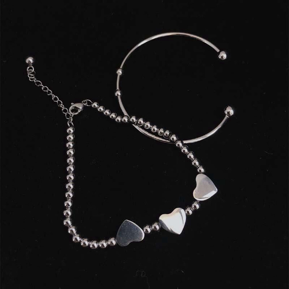 Bộ 2 vòng tay trang trí hình trái tim đơn giản thiết kế điều chỉnh được bằng kim loại dành cho các cặp đôi