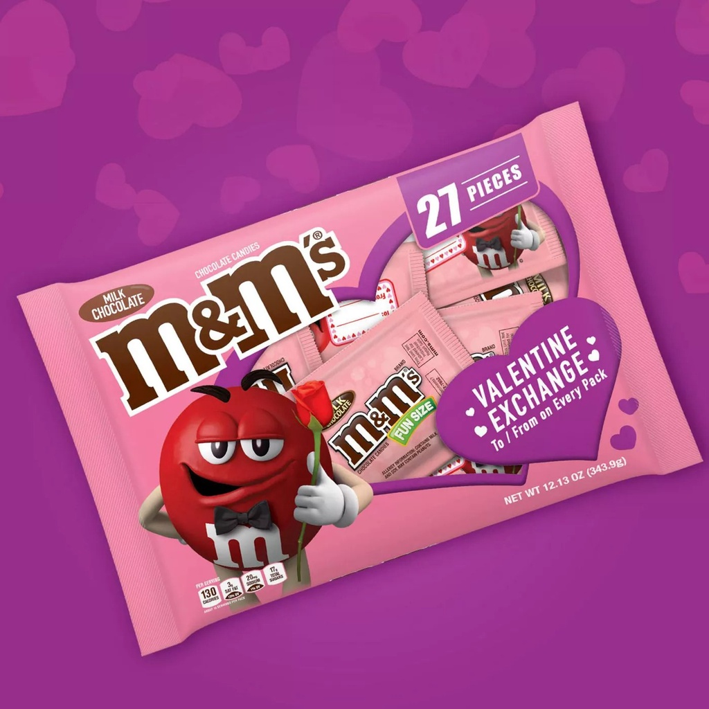 Kẹo Socola MM Gói Nhỏ M&amp;M’s Valentine's Milk Chocolate Candies Fun Size Exchange Bag