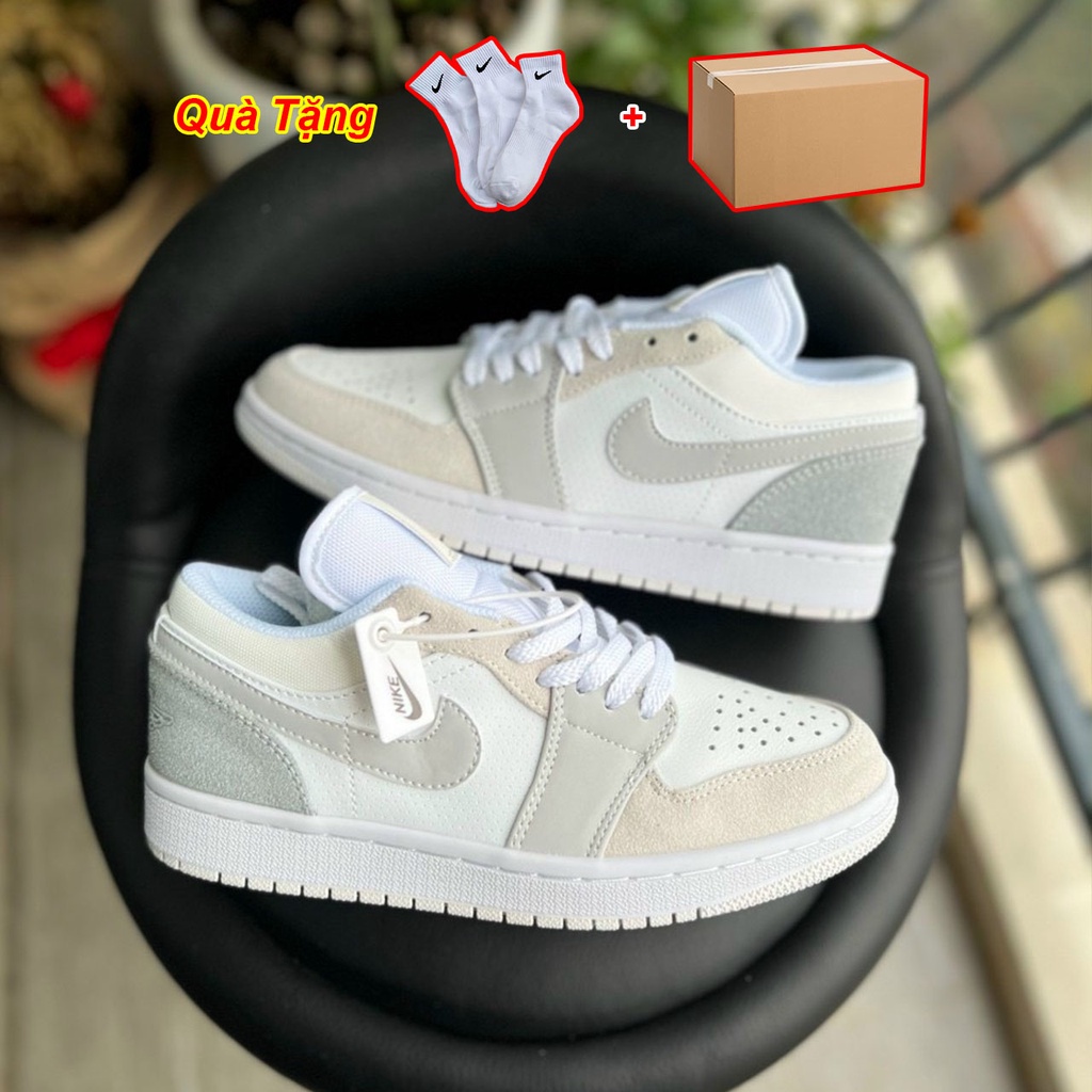 Giày Jordan Paris Low Cổ thấp, Jd1 Trắng Xanh Basic bản chuẩn, Tặng Tất và Box Bảo Vệ