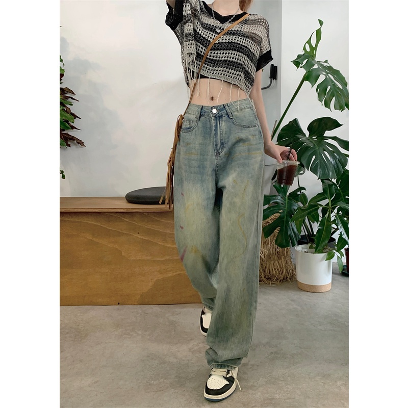 Quần Jeans Nữ Dài Lưng Cao Dáng Rộng Thời Trang