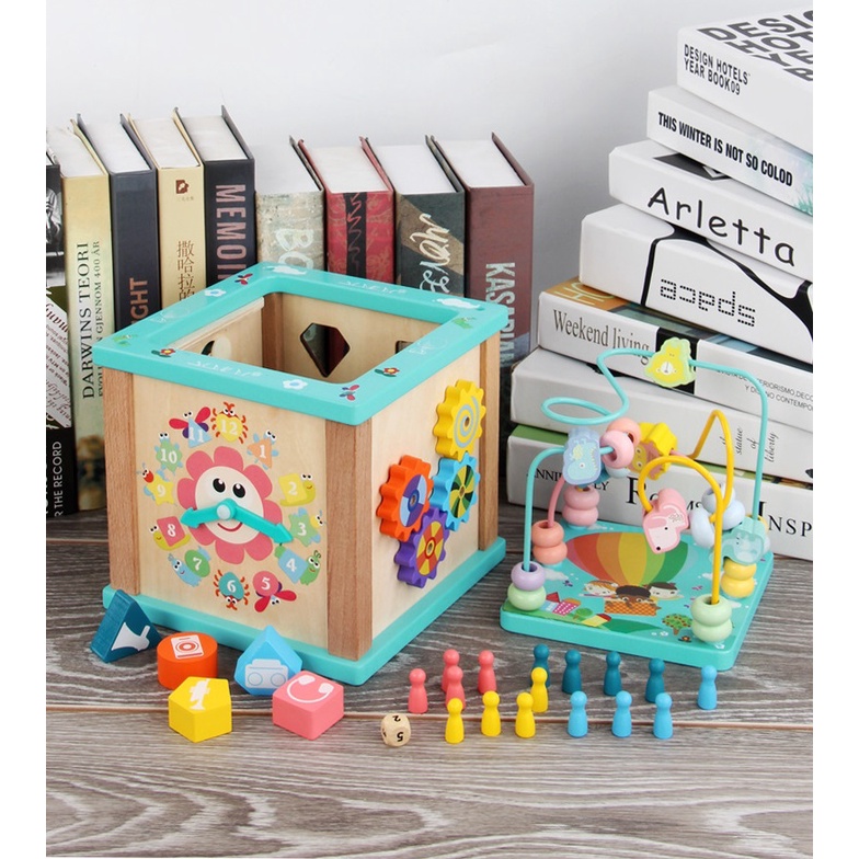 Bộ đồ chơi busy box 6 kỹ năng bằng gỗ tự nhiên cho bé TOYSTORE