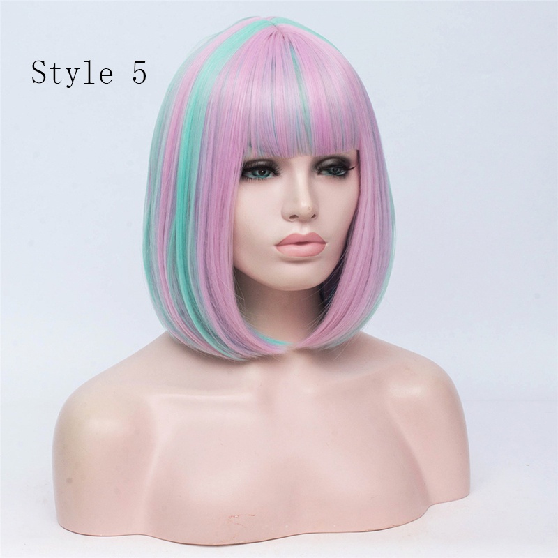 Women's New Fashion Short Straight Hair Wig with Bangs