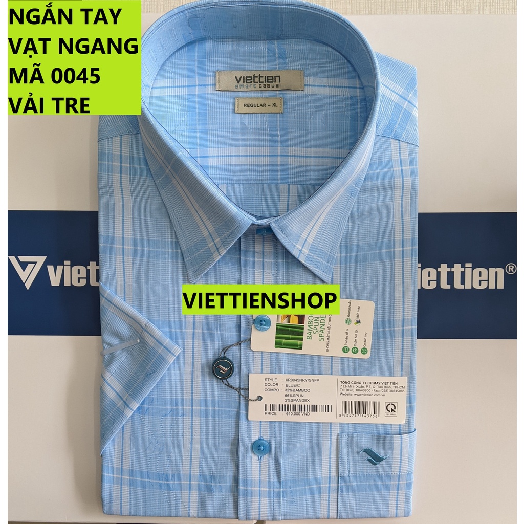 (0045 Sn) ÁO SƠ MI VIỆT TIẾN NGẮN TAY VẠT NGANG VẢI TRE