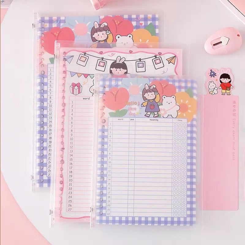 Sổ tay binder học từ vựng A5 và B5 cô gái kèm thước che từ vựng