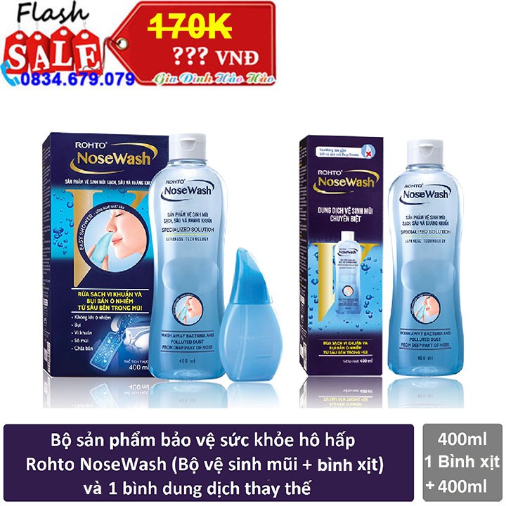 Bộ Sản Phẩm Vệ Sinh Mũi Rohto Nosewash: Bình Vệ Sinh Mũi Easy Shower và 2 Bình Dung Dịch x 400ml