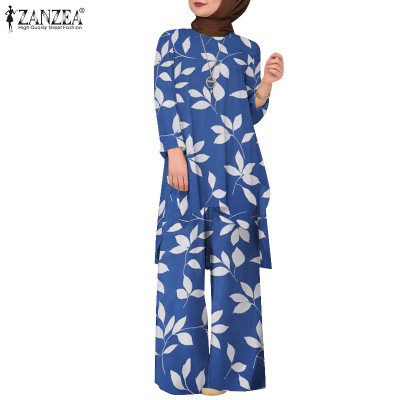 Zanzea Set Áo Thun Ngắn Tay + Chân Váy Xẻ Tà In Hoa Thời Trang Dành Cho Nữ