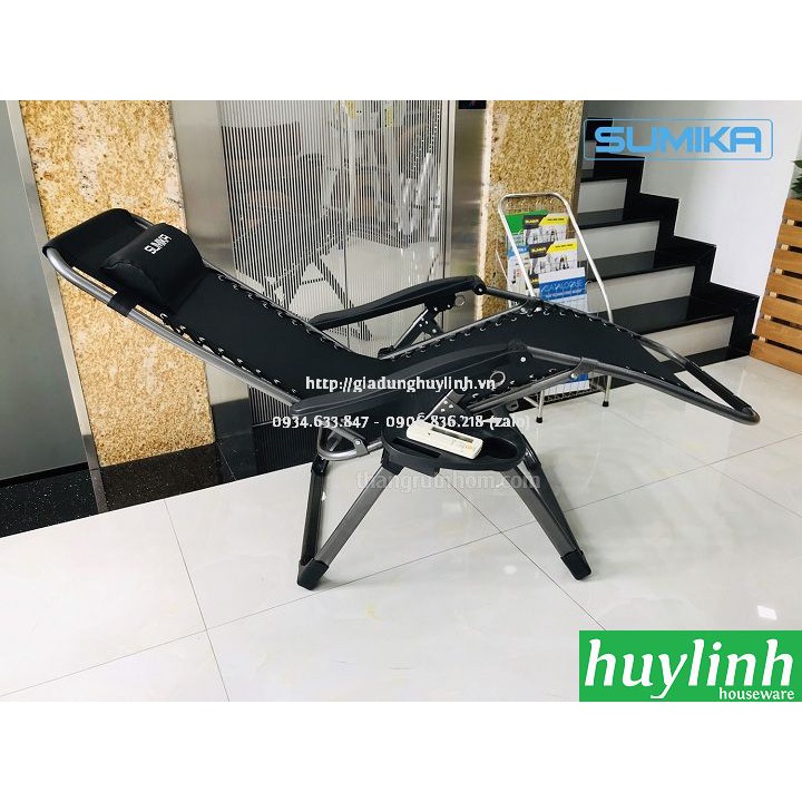 Freeship Ghế xếp gấp thư giãn Sumika 179 - Lưới đen - Khung Đen - Tải trọng 300kg - Tặng khay xếp ly