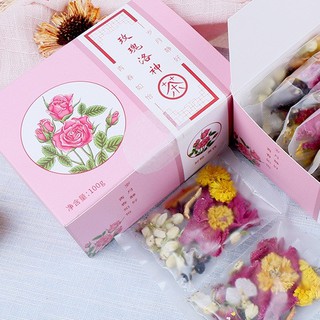 Trà 7 loại hoa: nhài, hoa hồng, hoa cúc, hoa mẫu đơn, trần bì, atiso đỏ, kỷ tử - dưỡng nhan detox bù nước giảm stress