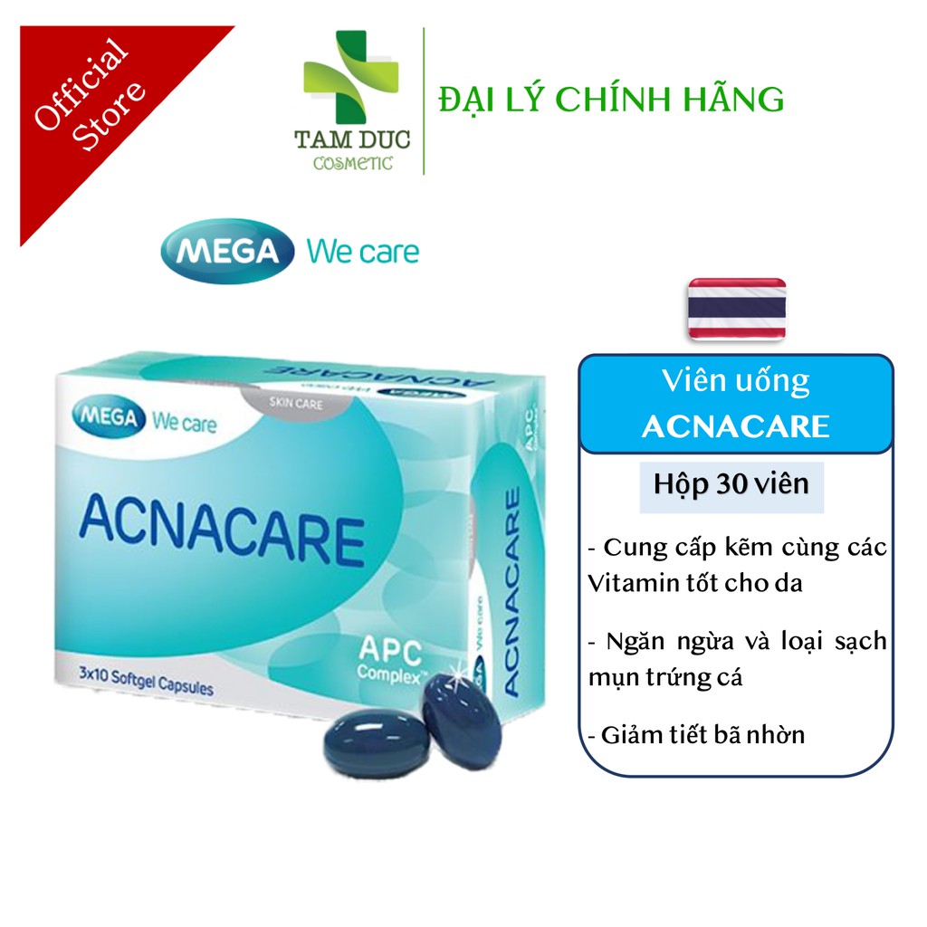 Viên Uống ACNACARE Hỗ Trợ Ngừa Mụn Trứng Cá, Kiểm Soát Nhờn - Mega we care [Hộp 30 viên]