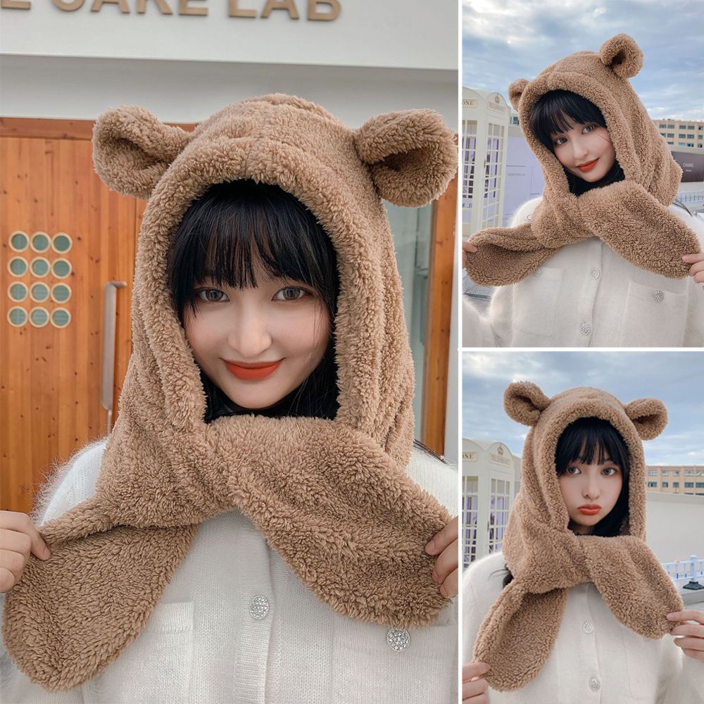 Mũ trùm đầu kiêm khăn che tai bằng lông giả nhiều màu sắc thời trang mùa đông cho nữ