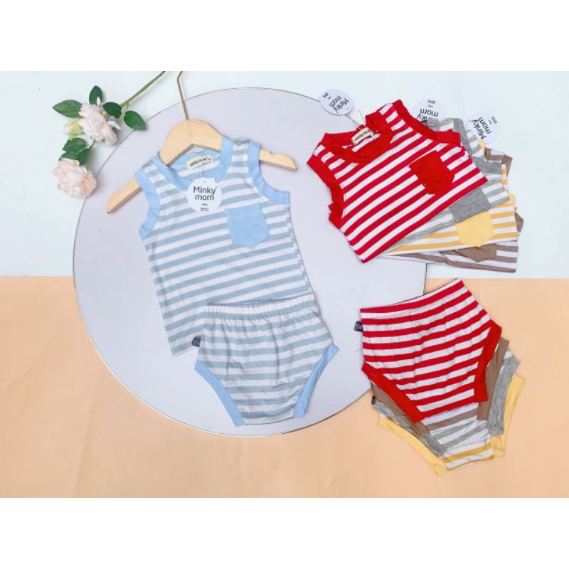 Bộ ba lỗ chip thun lạnh sọc dệt Minky Mom cho bé từ 5-17kg