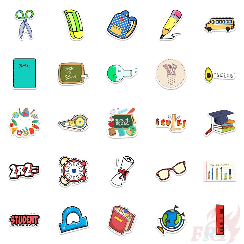 ❉ Back To School . Happy Study Series 01 Stickers ❉ 50Pcs/Set Waterproof DIY Fashion Decals Doodle Stickers