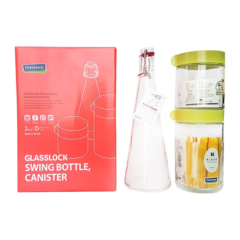 Bộ hũ đựng thủy tinh GLASSLOCK 3 món 400+500+600ml IG886
