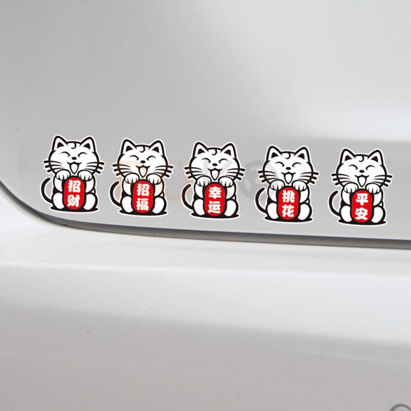 Bộ tem dán, decal hình mèo chiêu tài trang trí ô tô