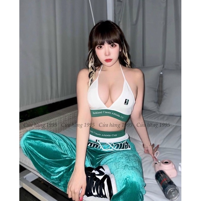 Set Bộ Bikini Trắng Viền Xanh Lá Gợi Cảm S15