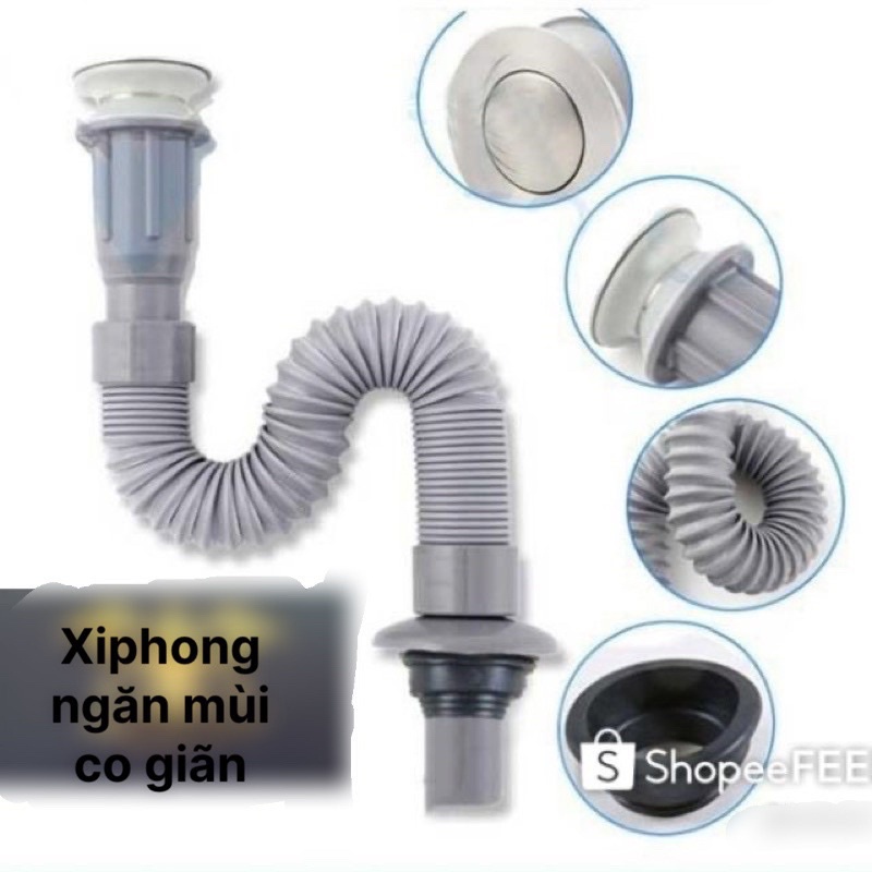 xiphong chậu rửa mặt loại co giãn ngăn mùi đầu inox