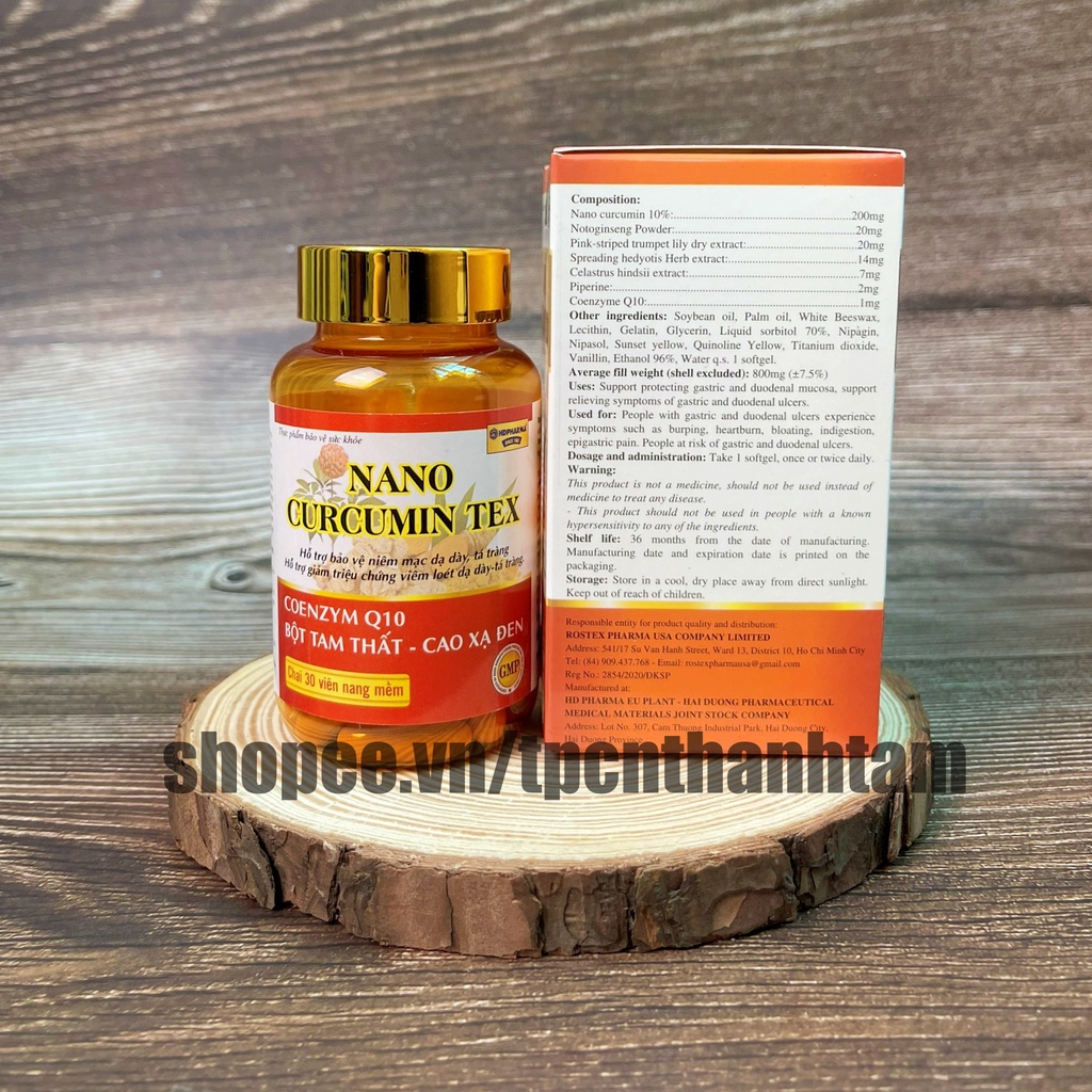 Viên uống dạ dày Nano curcumin TEX, bột tam thất, cao xạ đen, giảm viêm loét dạ dày tá tràng, đầy hơi, khó tiêu - 30v