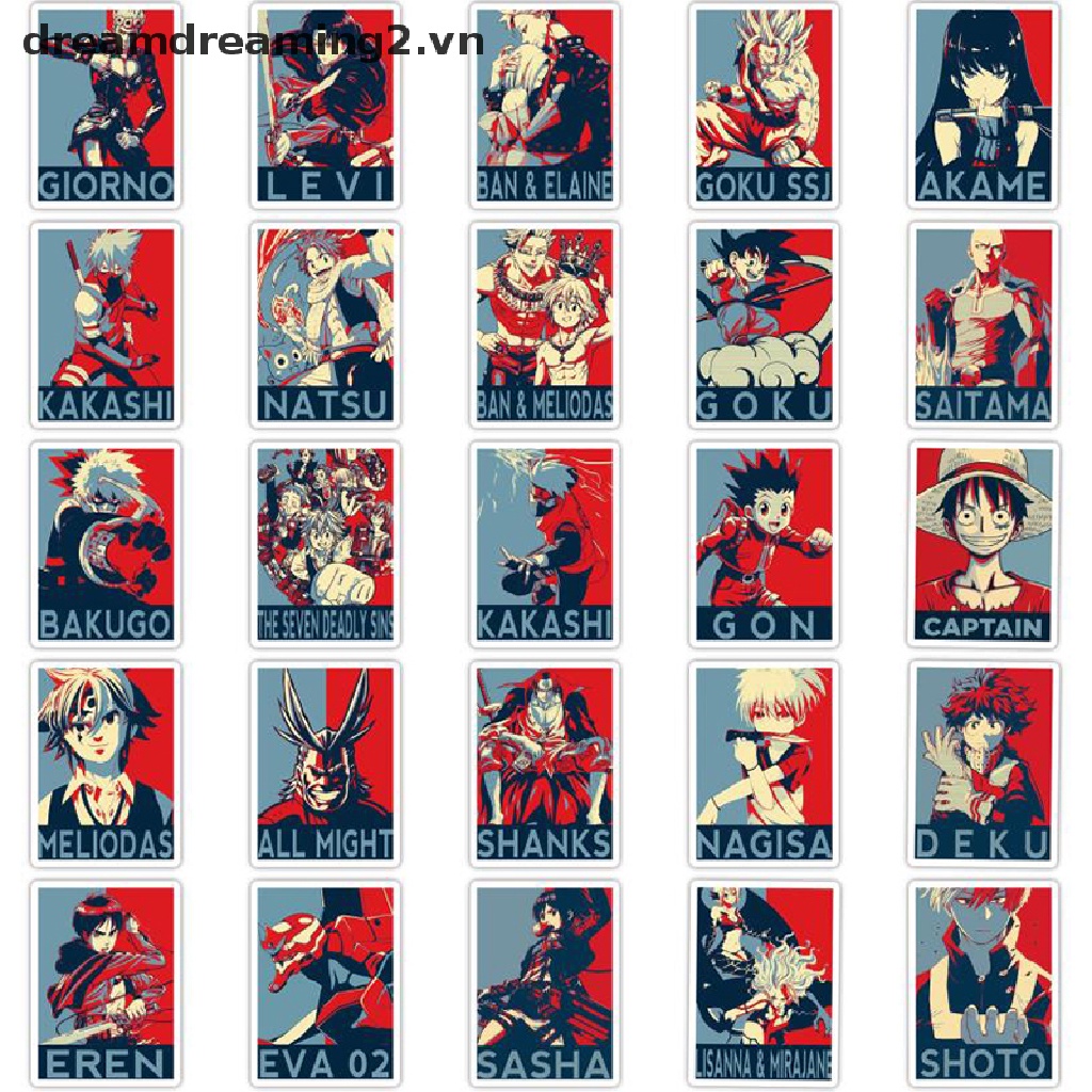 Set 50 Miếng Dán PVC Hình anime Trang Trí Sổ Tay / guitar