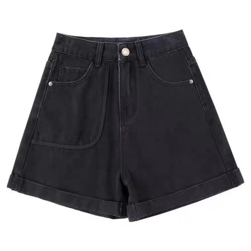 Quần short denim eo cao ống rộng năng động thời trang cho nữ