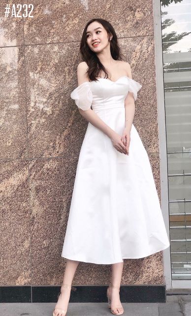 Đầm Nữ, Đầm dự tiệc cúp ngực trễ vai dáng dài sang chảnh