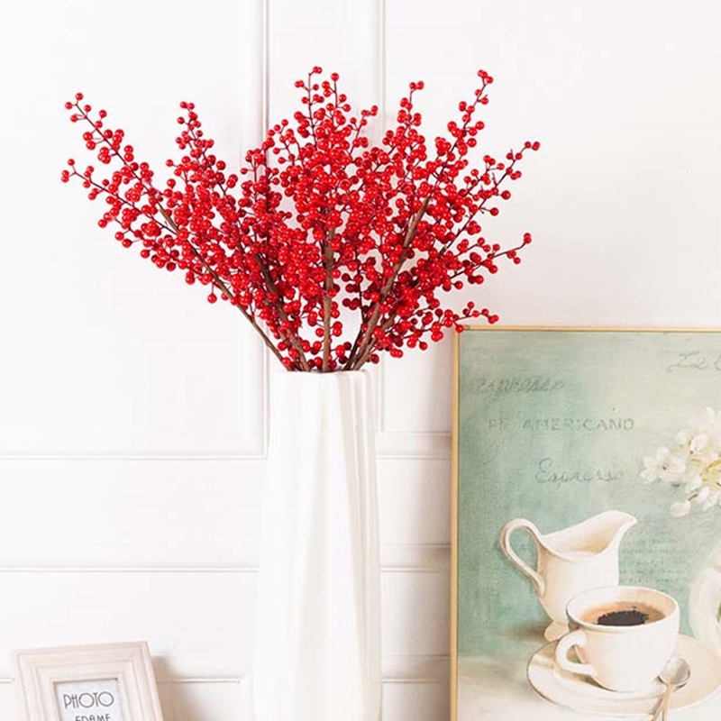 Quả Berry Đỏ Nhân Tạo 46CM Trang Trí Giáng Sinh Năm Mới