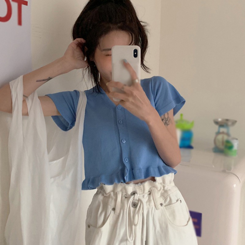 Áo Nữ Tay Ngắn Cổ Chữ V Thời Trang Quyến Rũ