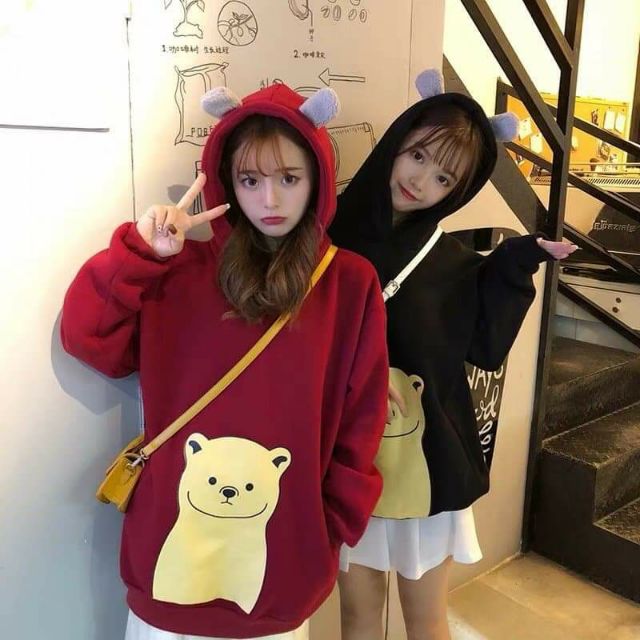 Áo hoodie chữ phối 2 màu FREESIZE