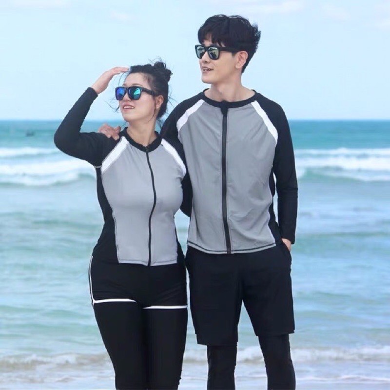 Đồ bơi big size đôi áo xám quần đen nam nữ | BigBuy360 - bigbuy360.vn