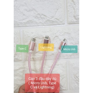 Cáp 3 đầu (Micro Usb, Type C, Lightning ) dây dù dài 1m