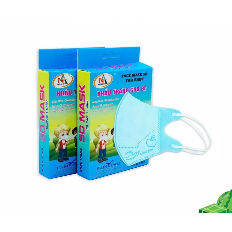 Combo 2 hộp Khẩu trang y tế trẻ em 3 lớp 5D Baby Trơn (10 cái / Hộp)