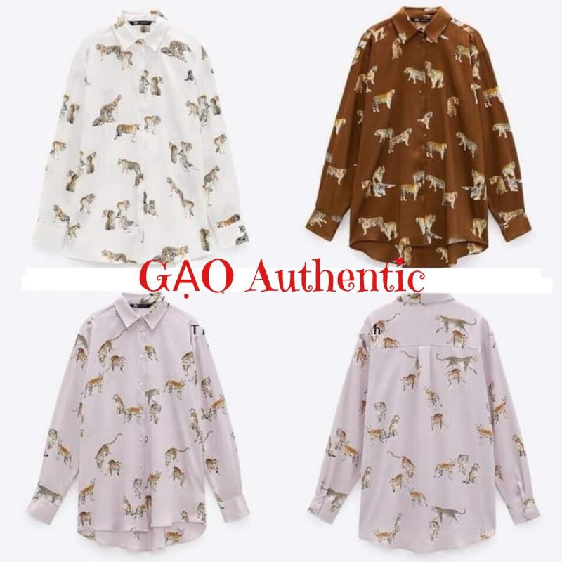 Áo sơmi lụa họa tiết ZARA auth 3 màu