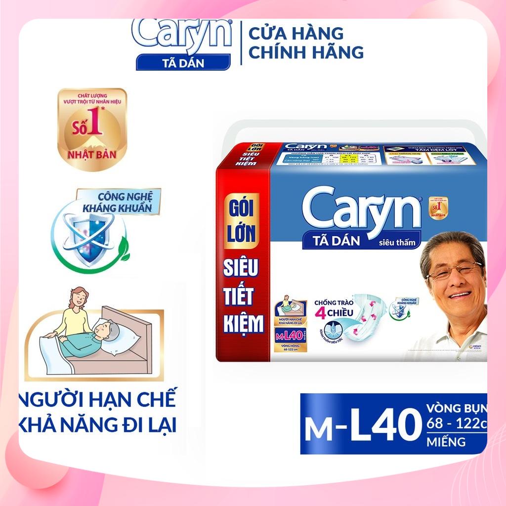 Tã Bỉm Dán Người Lớn Caryn Siêu Thấm Size ML 40 Miếng Gói Siêu Tiết Kiệm,dán caryn người già vòng bụng 68-122cm