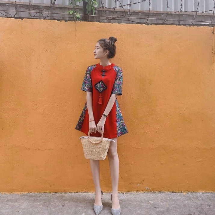 áo dài cách tân mặc tết siêu xinh-áo dài đỏ tay gấm mặc chụp hình tết-váy dự tiệc cuối năm V40 | BigBuy360 - bigbuy360.vn