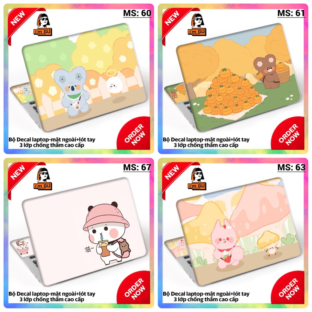BỘ DECAL CUTE DÁN LAPTOP  Decal cao cấp 3 lớp chống thấm TẤT CẢ CÁC DÒNG MÁY MACBOOK/ACER/HP/DELL