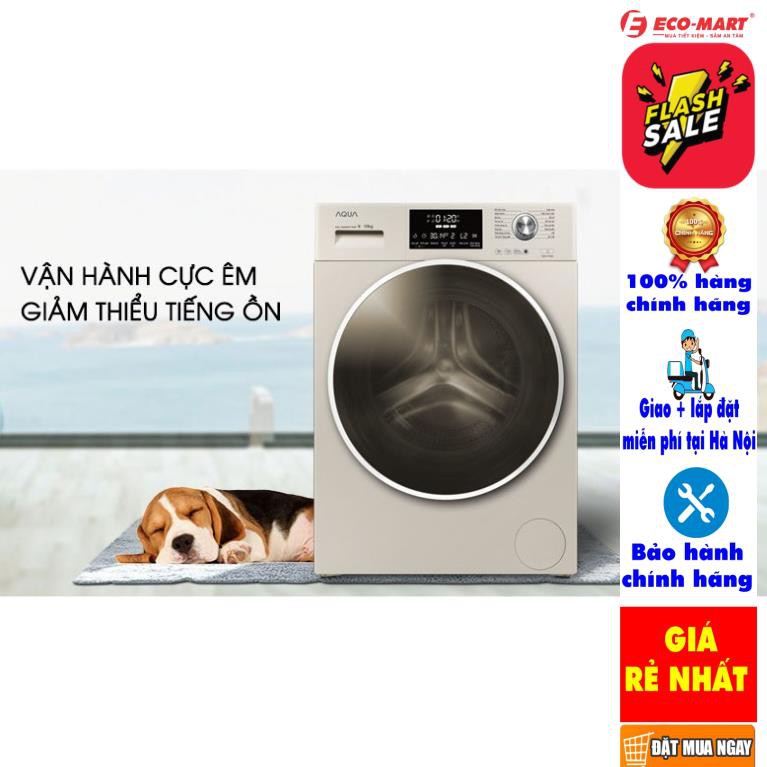 [ VẬN CHUYỂN MIỄN PHÍ KHU VỰC HÀ NỘI ]  Máy giặt Aqua cửa ngang 10 kg màu vàng kim AQD-D1000C.N2