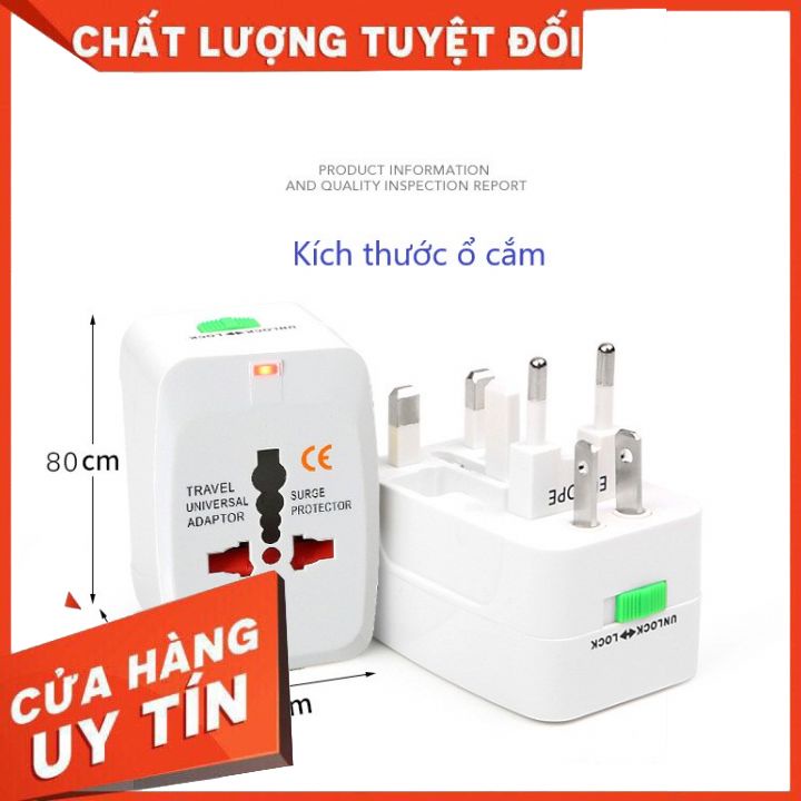 Ổ cắm chuyển đổi nguồn đa năng phù hợp với chuẩn của Châu Âu, Mỹ, Úc, Nhật Bản, hơn 200 Quốc Gia. Ổ cắm du lịch tiện lợi