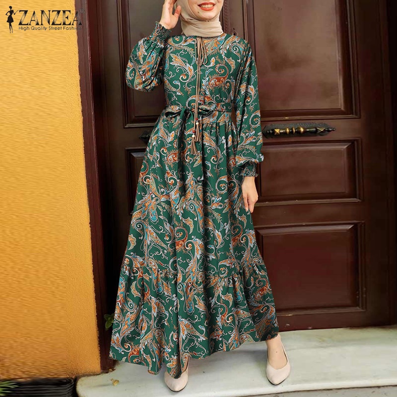 Zanzea Đầm Maxi Dài Tay In Họa Tiết Hoa Phong Cách Cổ Điển Dành Cho Nữ